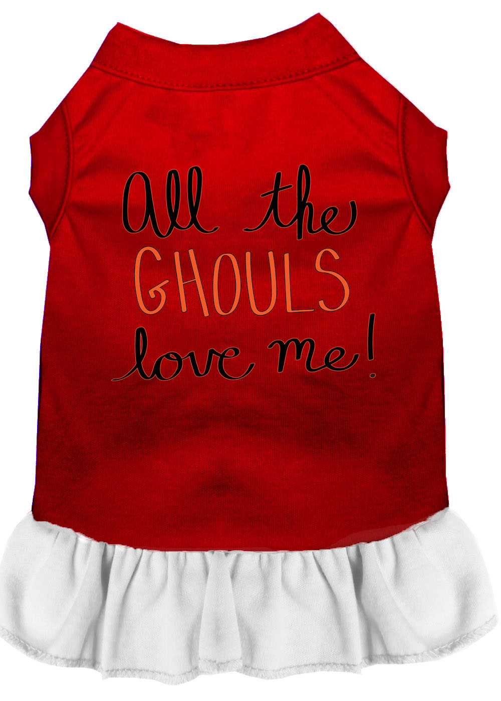 All the Ghouls Screen Print Dog Dress Red with White Lg